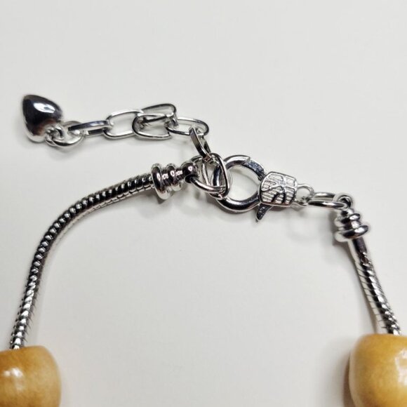 NWT Pandora Style Charm Bracelet Korean Yarn Pink Enameled Charms Wood Beads S/M - Picture 5 of 5